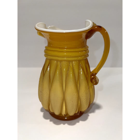 Vintage Small Kanawah Yellow Cased "Melon / Eggplant" Glass Pitcher 5 1/4" - Picture 3 of 7